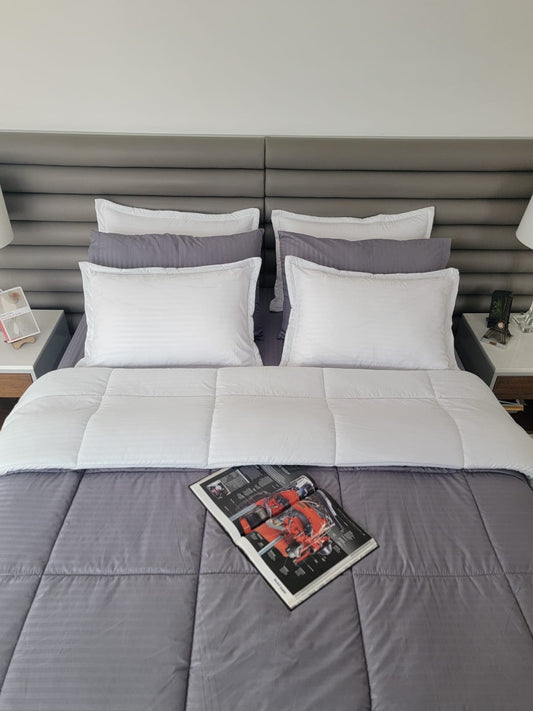 Edredón Garantizado Microfibra Gris con Blanco